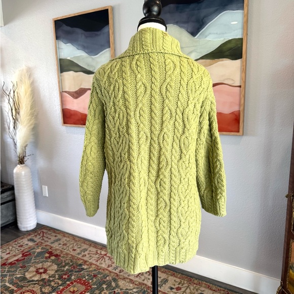 Aran Crafts Green Cable Wool Knit Sweater Cardigan - Picture 9 of 14